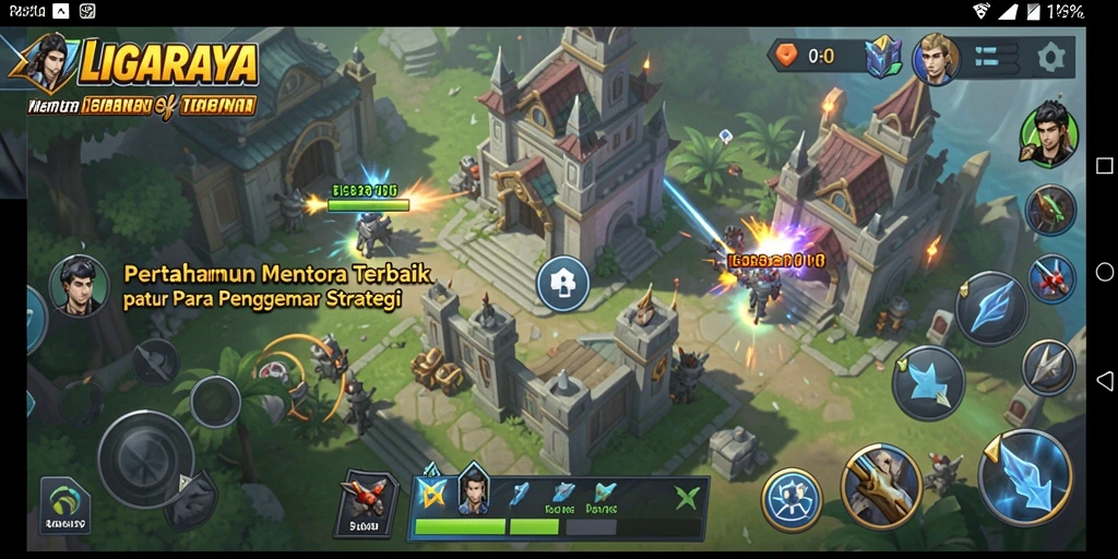 Tampilan gameplay LIGARAYA yang mendebarkan dalam pertahanan menara.