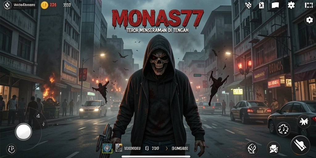 Screenshot MONAS77 menampilkan momen menegangkan saat karakter menghadapi kegelapan.